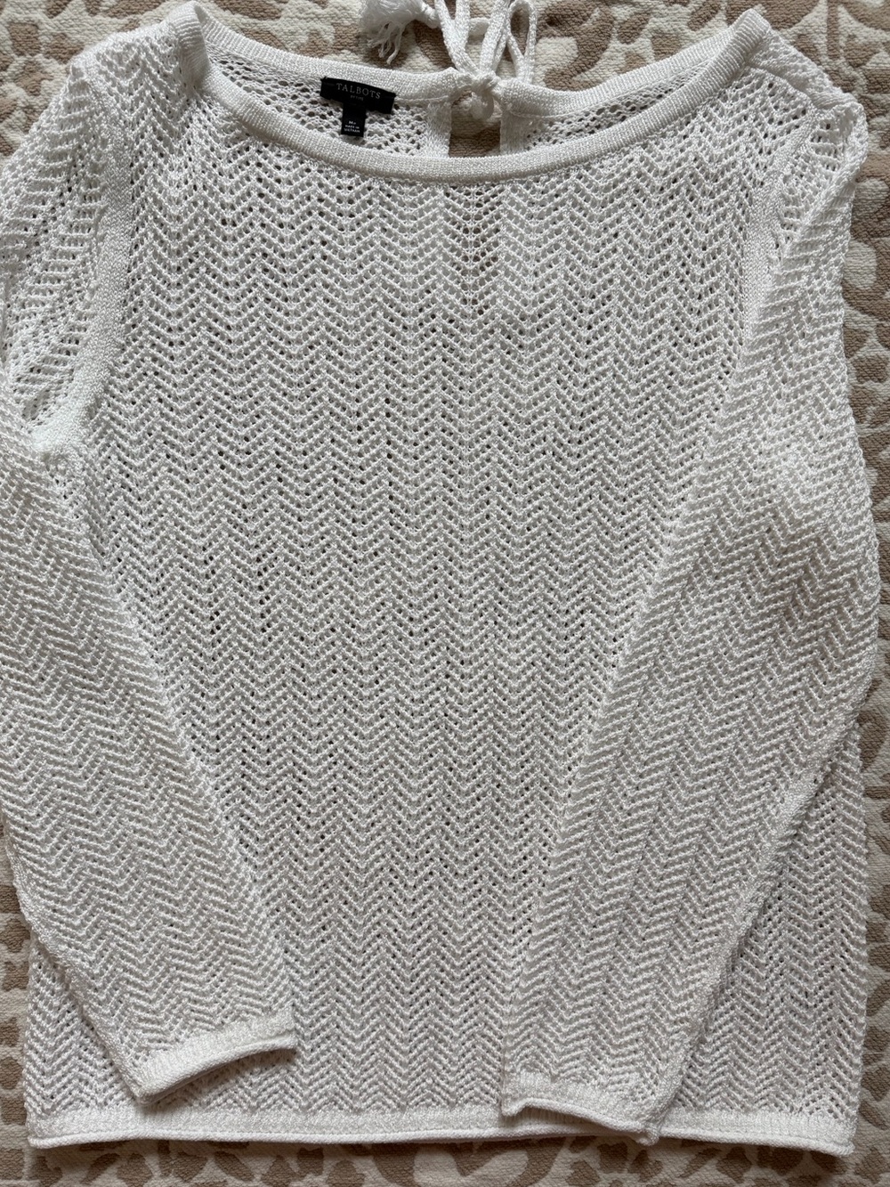 Talbots PetiteMetallic White Open-Knit Long Sleeve Sweater